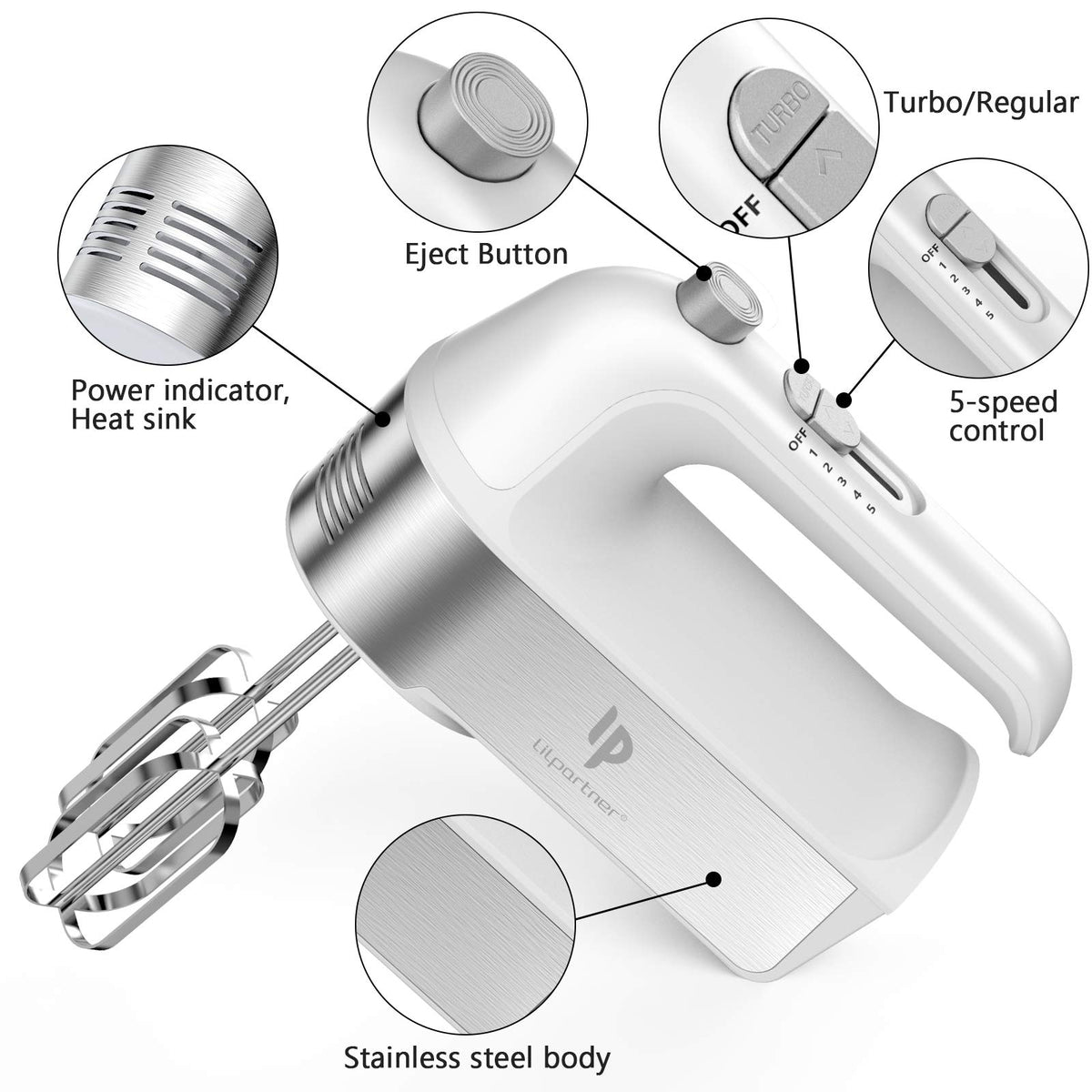 LILPARTNER hand mixer scale cup storage case keeps ingredients organized during use.