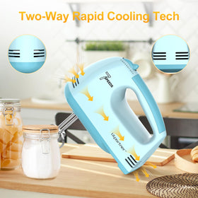 LILPARTNER Hand Mixer stands vertically for neat counter storage.