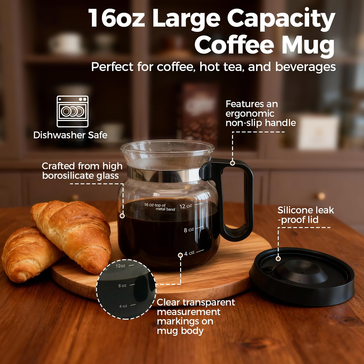 LILVEYUme borosilicate glass mug side view, thermal-resistant for hot beverages and refreshing cold drinks.