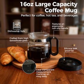 LILVEYUme borosilicate glass mug side view, thermal-resistant for hot beverages and refreshing cold drinks.