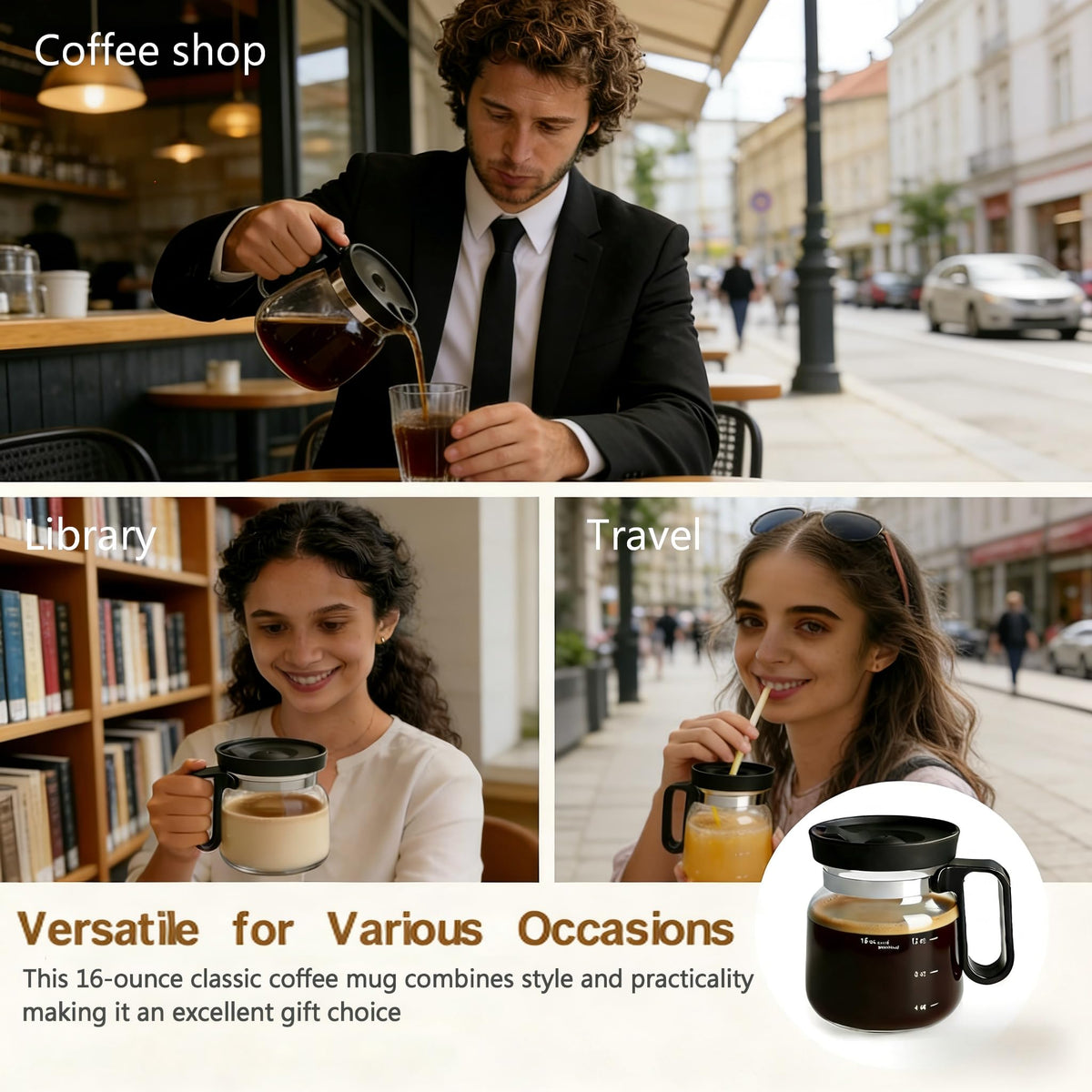 LILVEYUme glass mug shows vibrant drink colors through transparent walls for a café vibe.