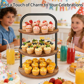 Lilybud wooden cake tower provides a stable, attractive display.