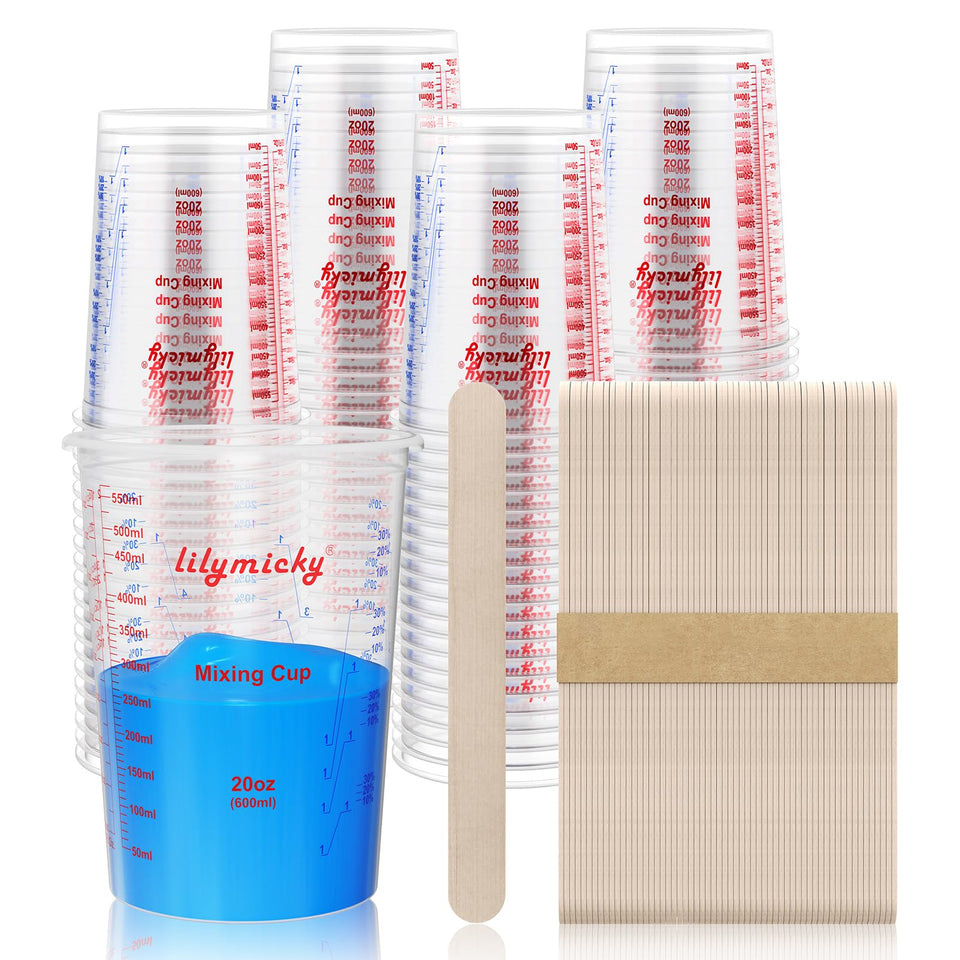 Lilymicky 100-pack plastic mixing cups with clear measurements for epoxy and paint projects