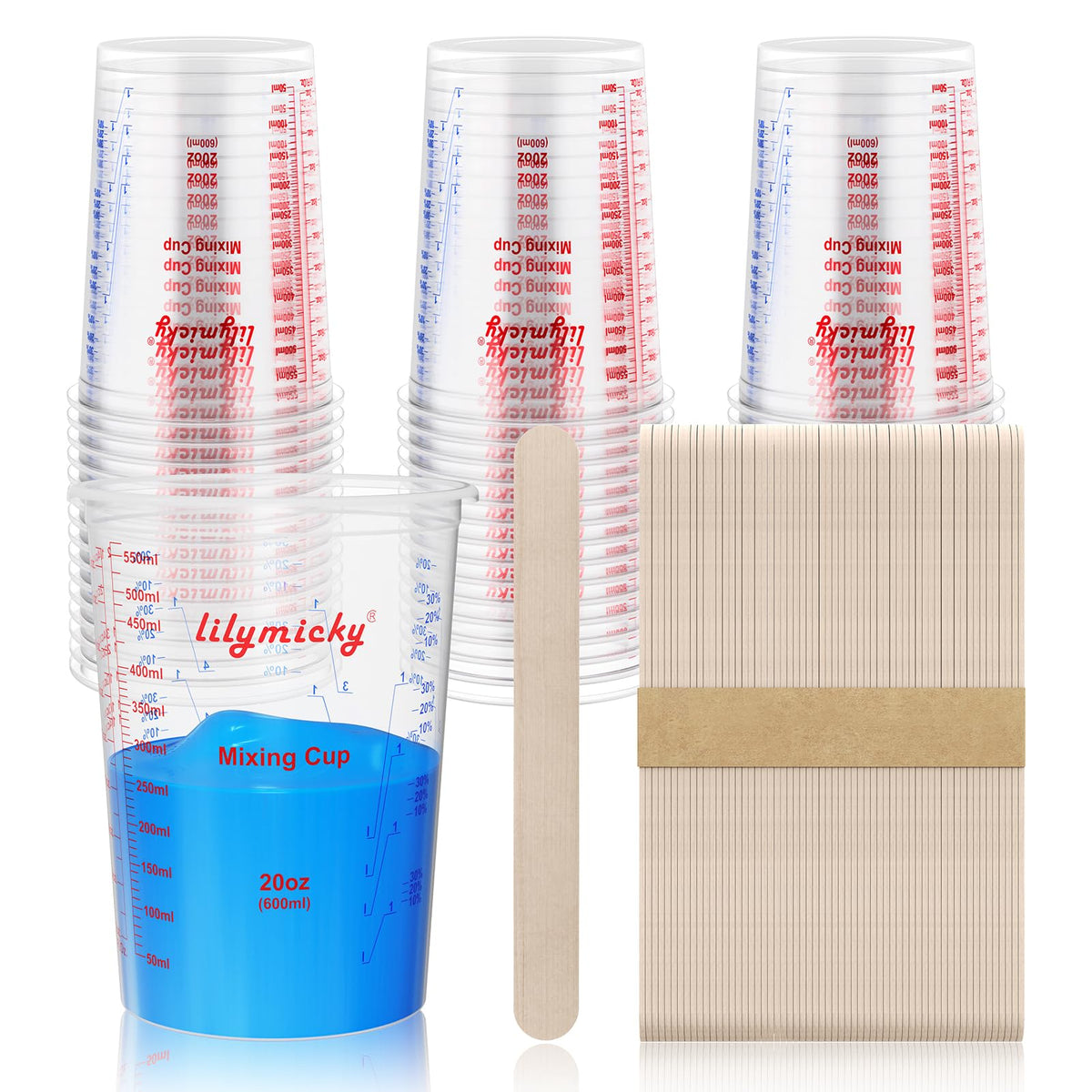 Lilymicky 50-pack mixing cups with 20 oz capacity for epoxy and paint projects