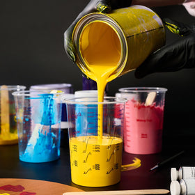 Lilymicky clear measuring cups show oz and ml markings for accurate ratios