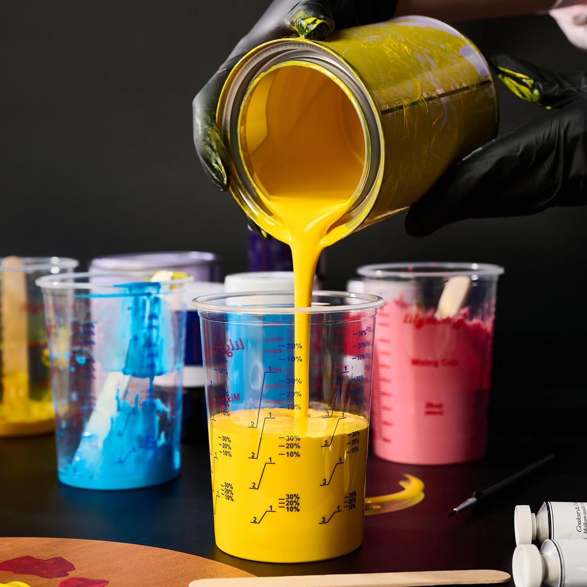 Lilymicky cups show OZ/ML markings and ratio guides for easy measuring