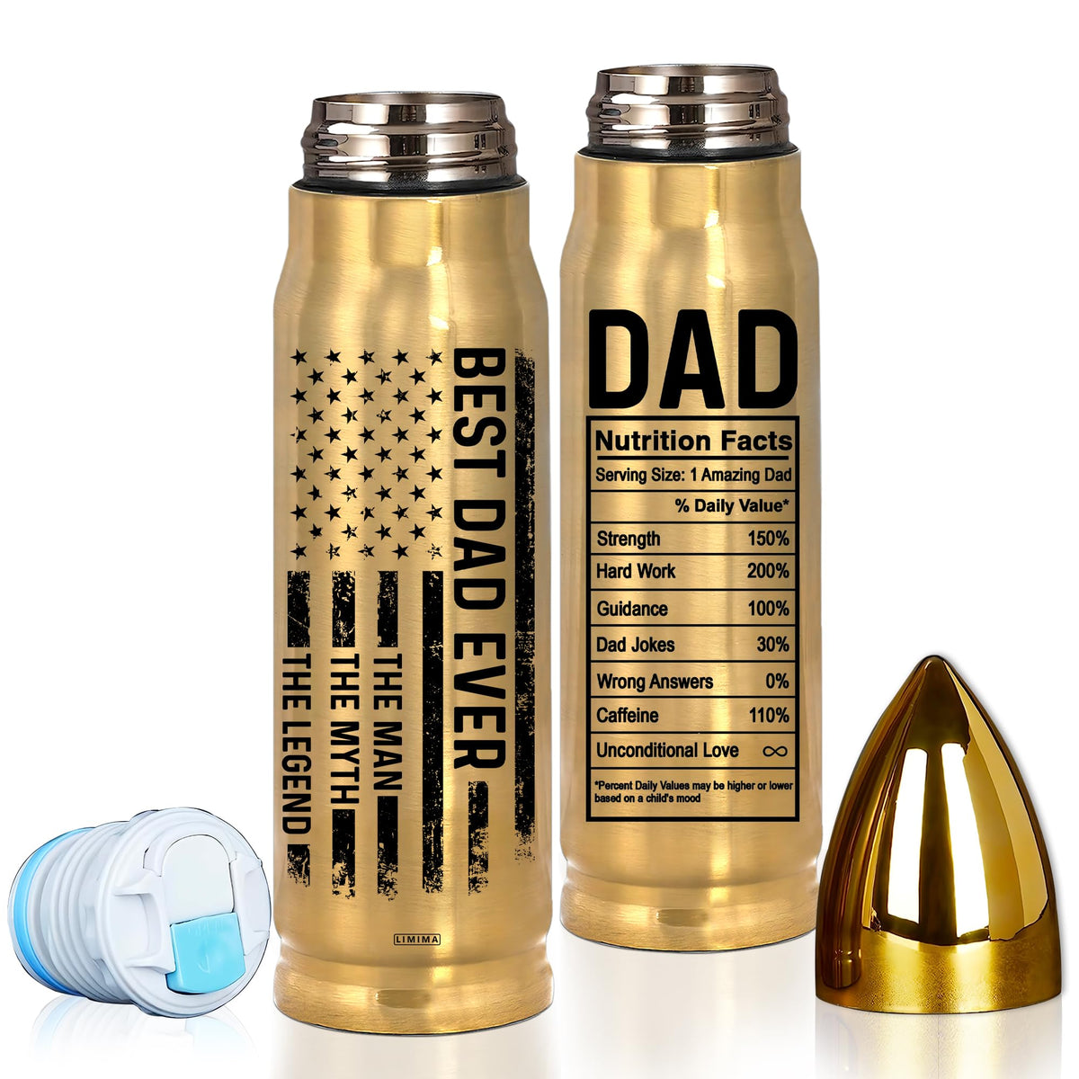 Limima Best Dad Ever tumbler with golden finish for daily beverages.