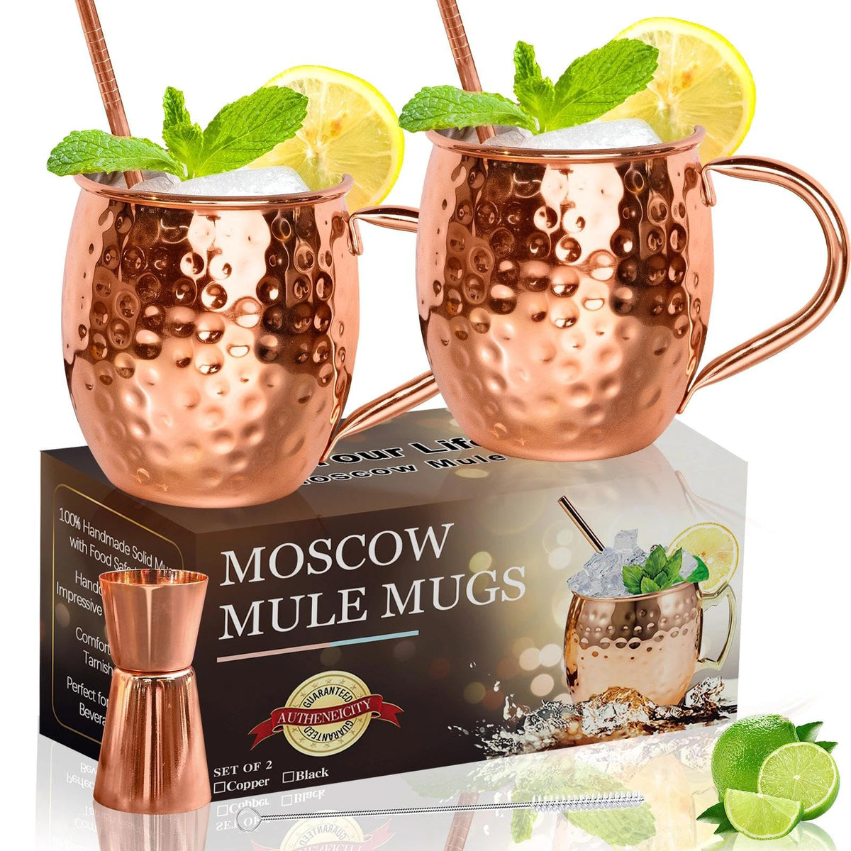LINALL Moscow Mule copper mug front view with hammered texture and shine.