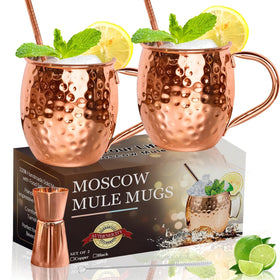 LINALL Moscow Mule copper mug front view with hammered texture and shine.