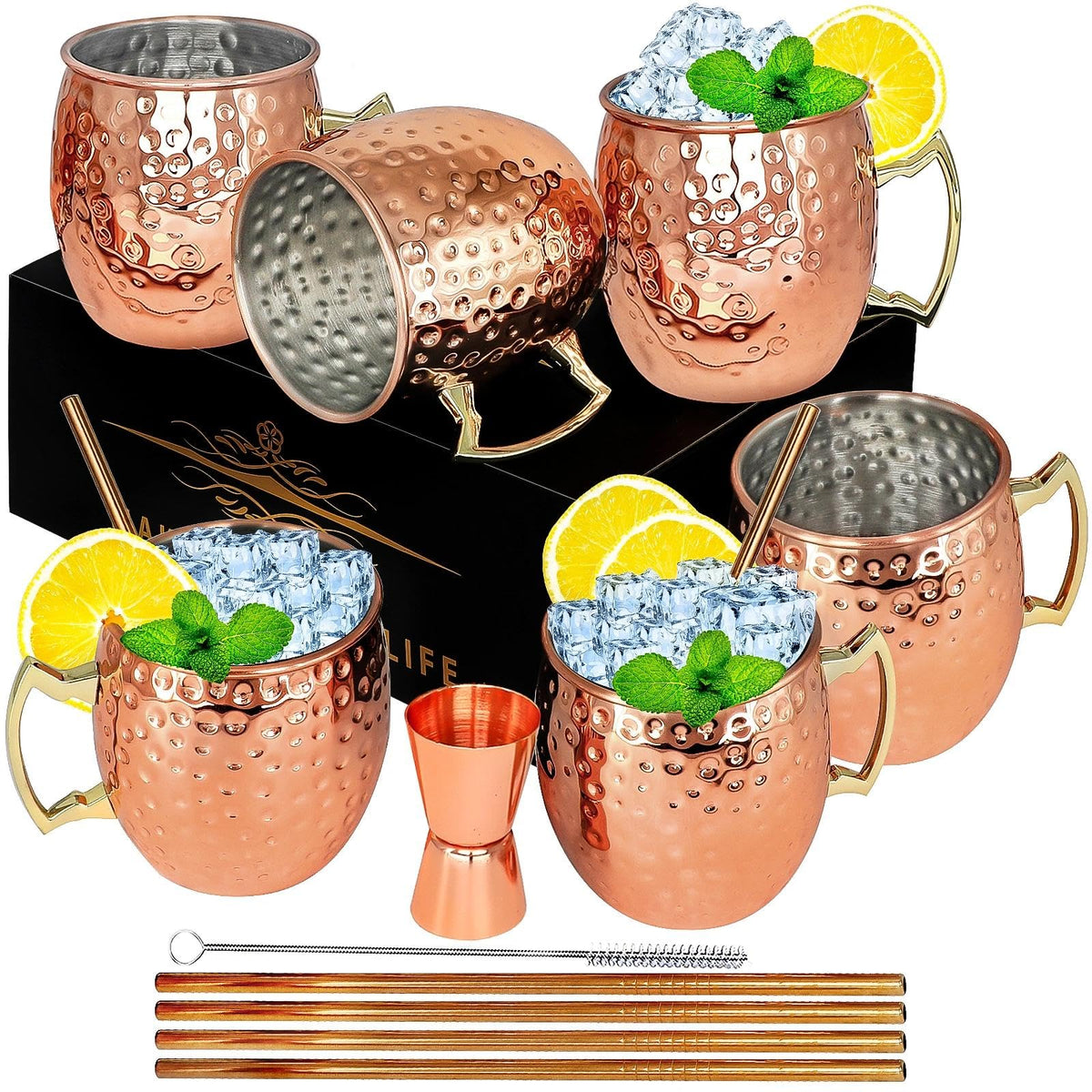 LINALL Moscow Mule copper mug with hammered finish for chilled cocktails