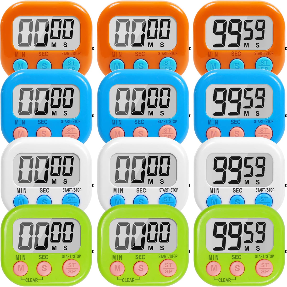 Linaustfb 12-pack digital timers with magnetic back for quick classroom setup.