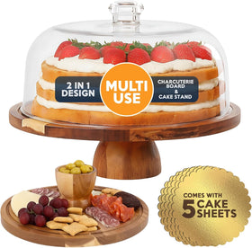 Linda's Essentials acacia wood cake stand with lid ready for celebrations.