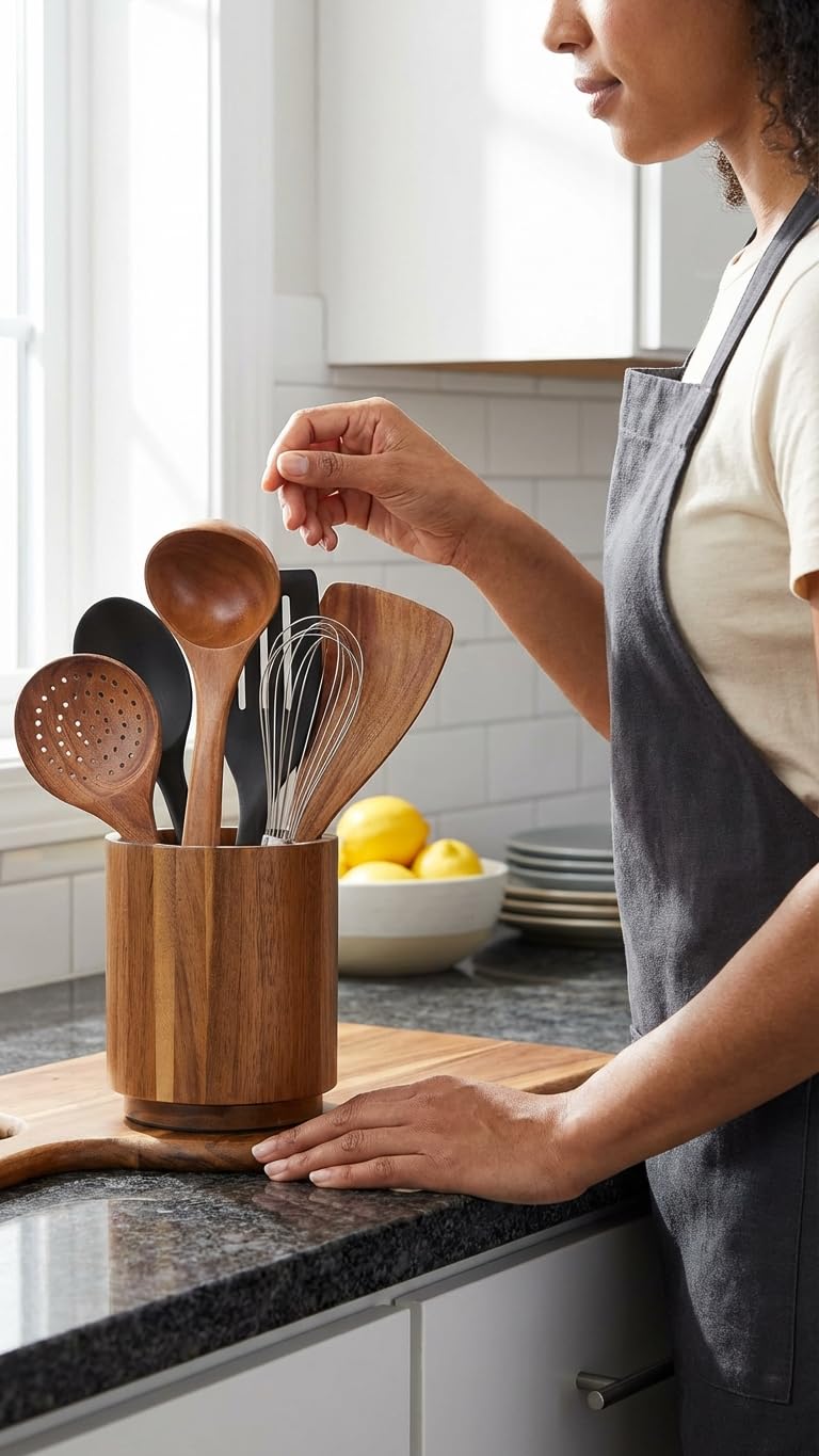 Linda's Essentials utensil holder anti-slip base stabilizing on counter
