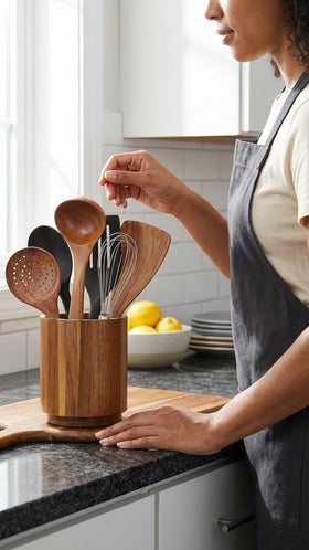 Linda's Essentials utensil holder anti-slip base stabilizing on counter