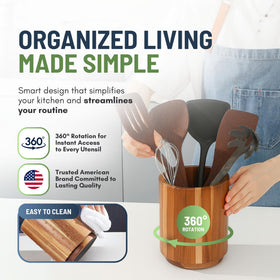 Linda's Essentials utensil holder on a kitchen countertop for organized tools