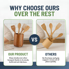  Linda's Essentials acacia wood utensil holder with spatula slots for easy storage