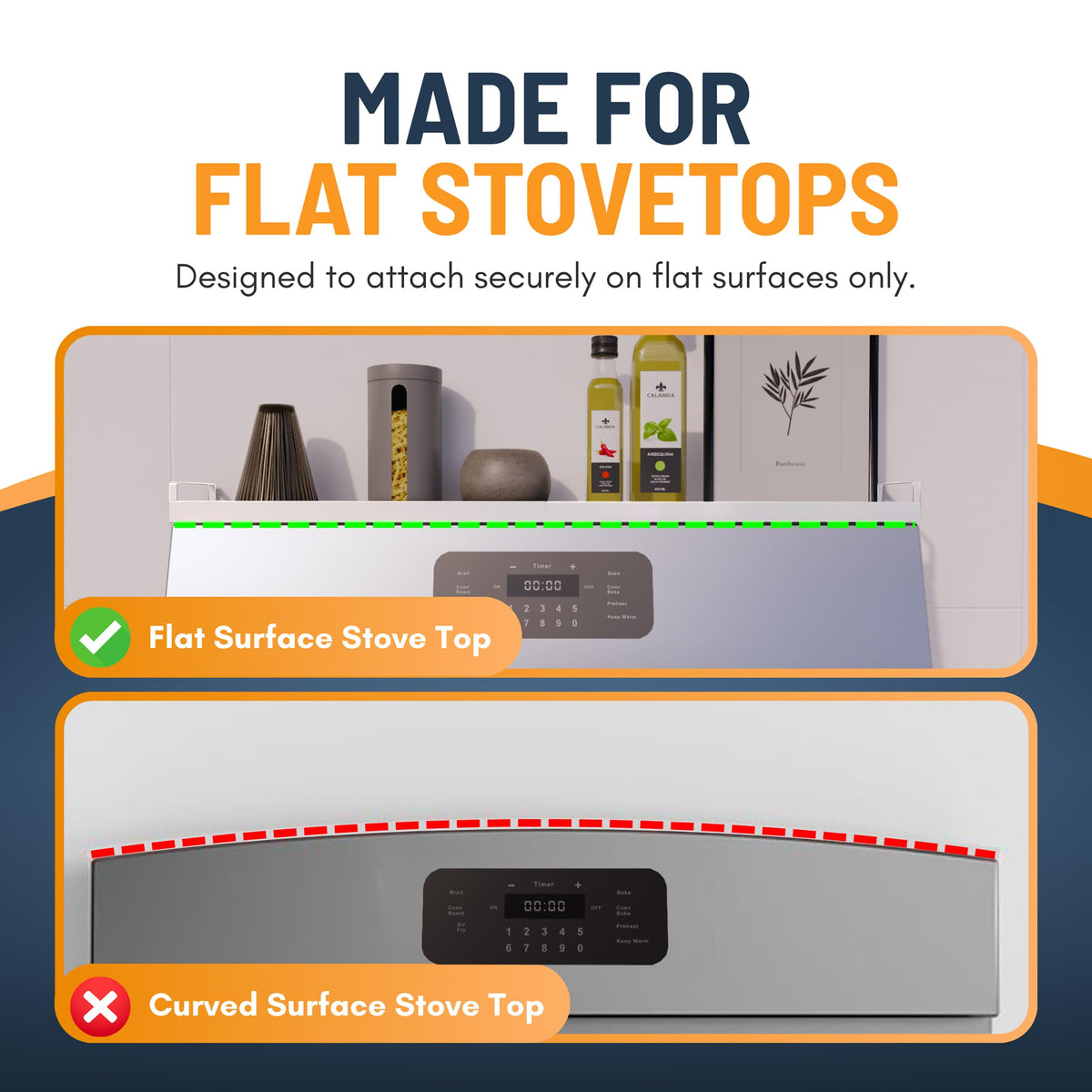 Linda's Essentials adhesive magnets for stove shelf provide strong hold on non-hinged surfaces.