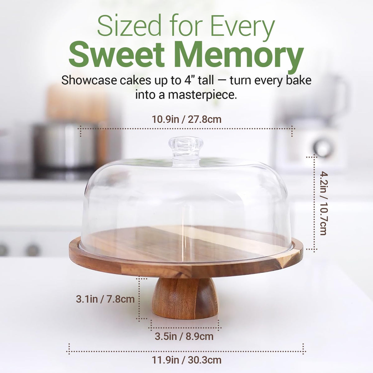 Linda's Essentials cake stand with cake under the lid for layered treats.