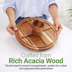 Linda's Essentials charcuterie board with four compartments for meats and cheeses.