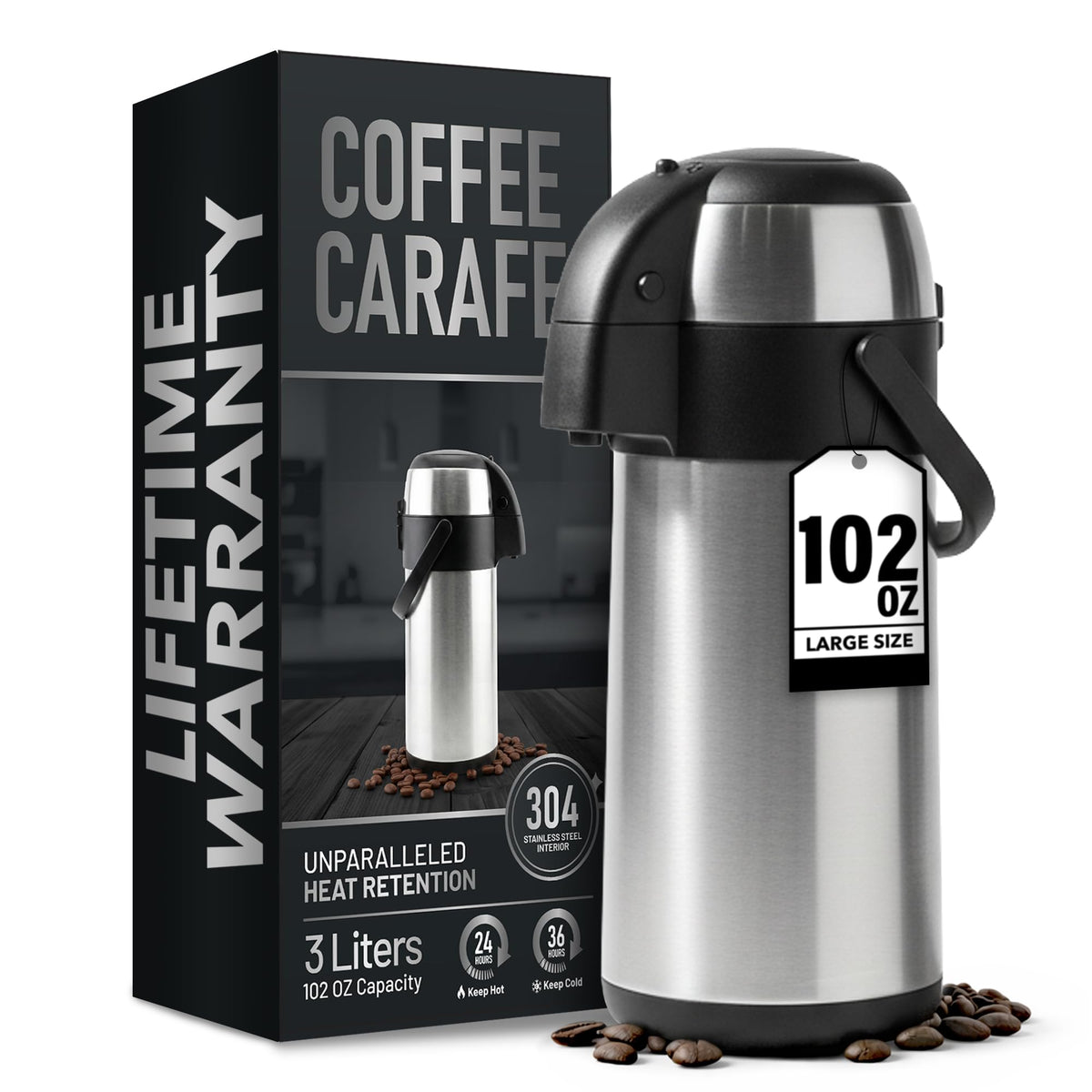 Linda's Essentials coffee carafe 102oz front view, ideal for gatherings.