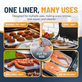 Linda's Essentials cut-to-size liner fits varying oven bottoms.