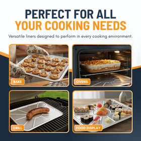 Linda's Essentials foil oven liner grill mat catches drips during barbecues