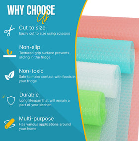 Linda's Essentials fridge liner underside is non-adhesive for residue-free removal.