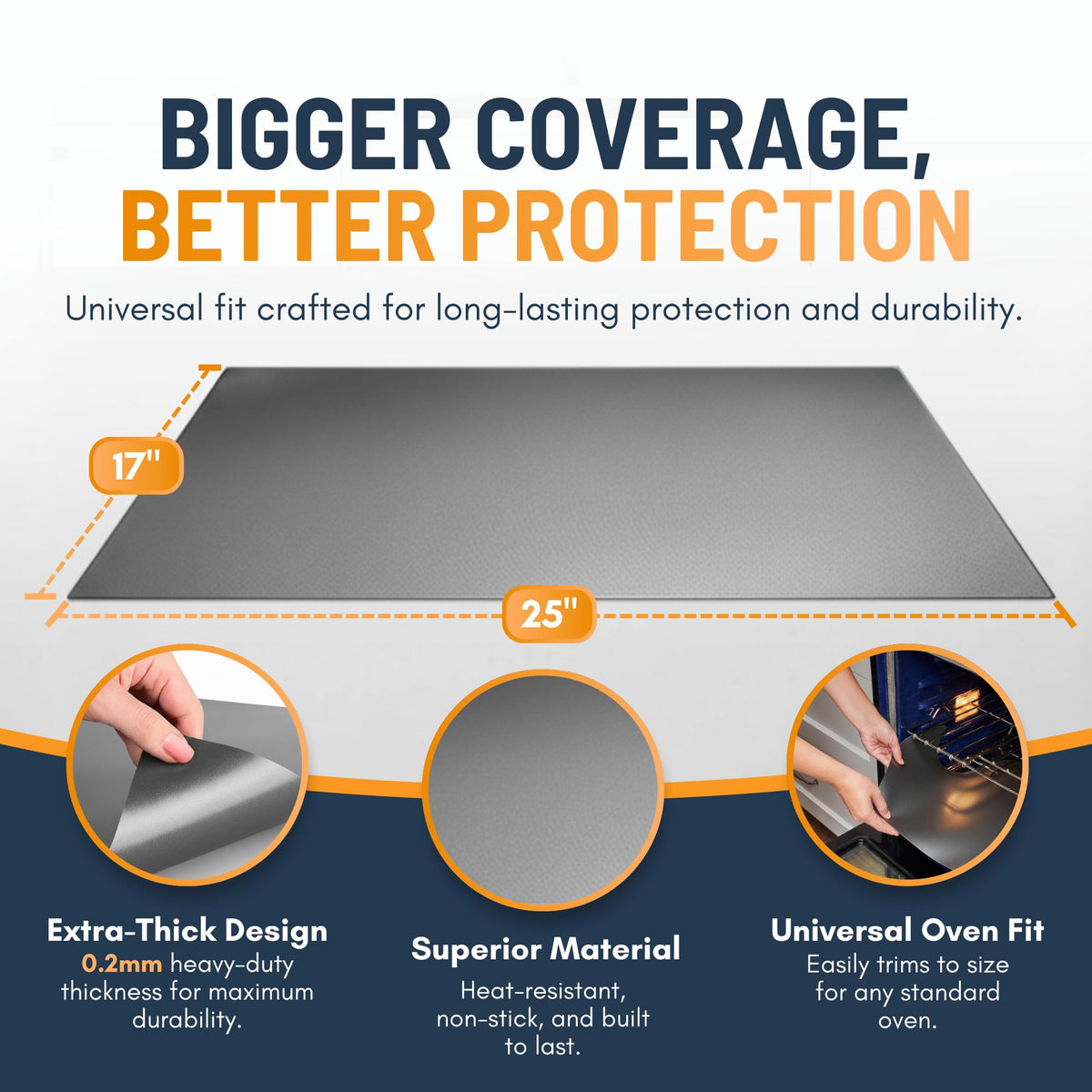 Linda's Essentials heat-resistant oven mat guards the oven floor against messes.