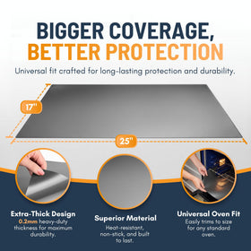 Linda's Essentials heat-resistant oven mat guards the oven floor against messes.