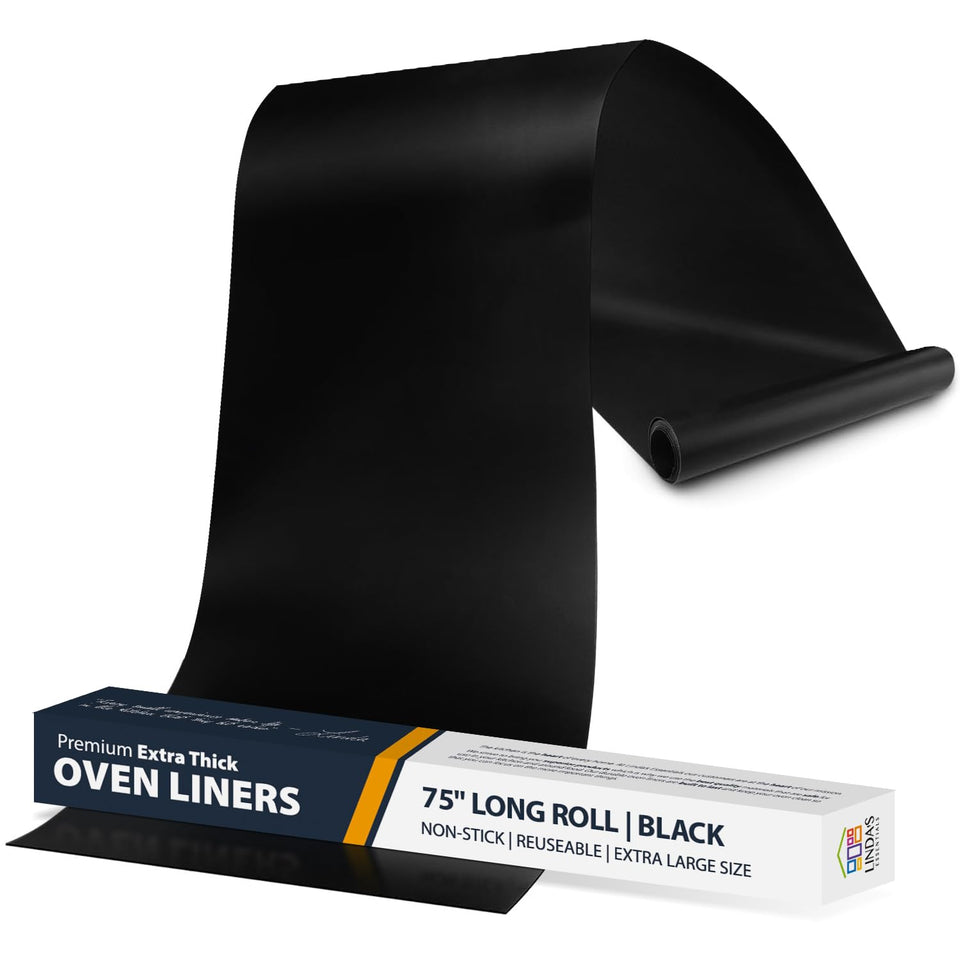 Linda's Essentials oven liner bottom protector covers the oven floor for easy cleanup.