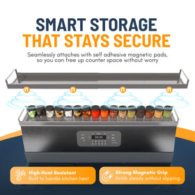 Linda's Essentials magnetic mounts for stove shelf illustrate strong hold on metal surfaces