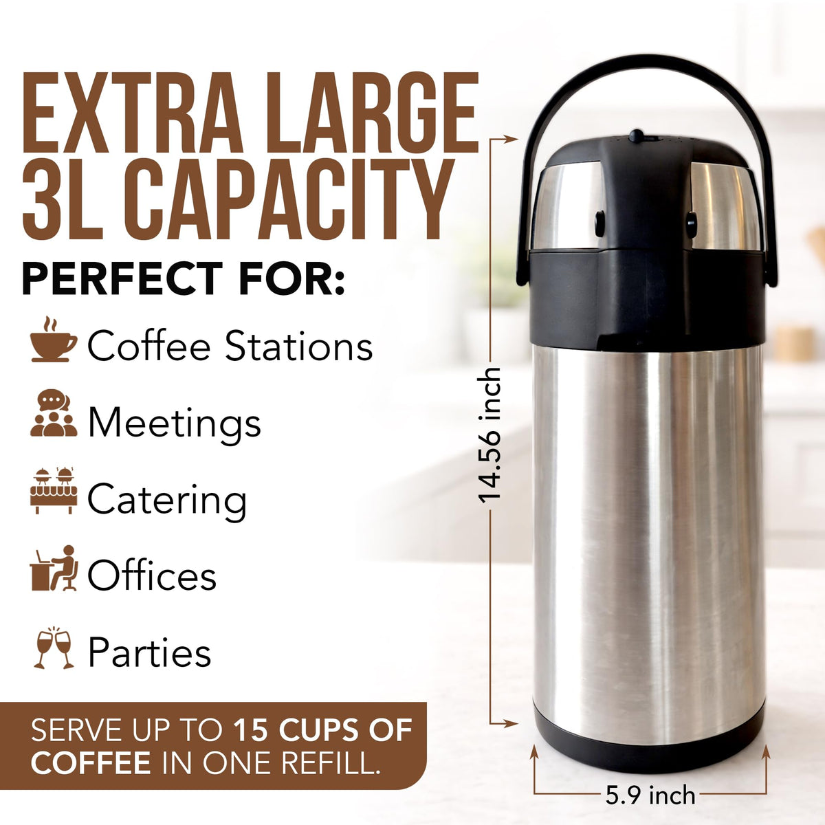 Linda's Essentials quiet dispensing pump reduces spill risk.
