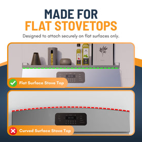 Linda's Essentials shelf installed above stove provides accessible storage for spices and oils