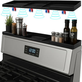 Linda's Essentials silicone magnetic over the stove shelf back view keeps spices within reach while cooking.