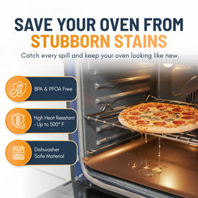 Linda's Essentials two-pack copper liners protect the oven floor and simplify cleanup