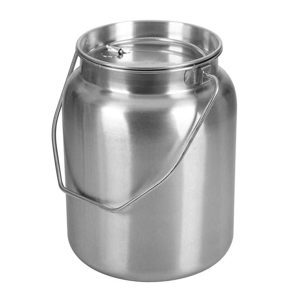 Lindy's stainless steel 2-gallon milk jug with leak-free design for home use.