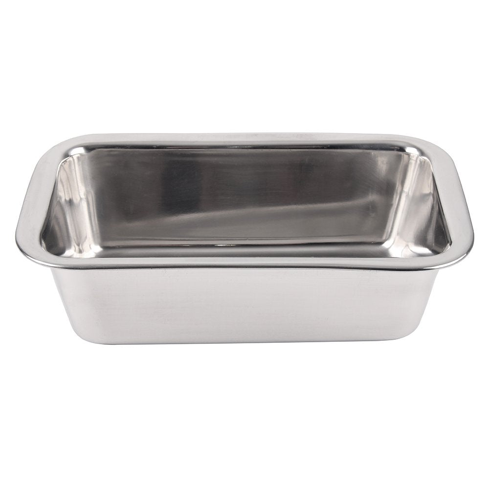 Lindy's stainless-steel loaf pan front view shows durable construction for even baking.