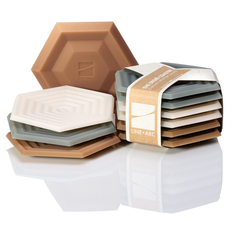 LINE+ARC Extra Thick Coasters with stable base for hot beverages.
