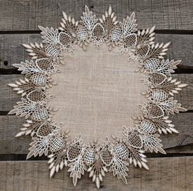 Linens, Art and Things lace doily round 16in in beige-brown enhances centerpiece aesthetics.