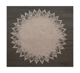 Linens Art and Things lace doily close-up showing delicate lace edge for table decor.