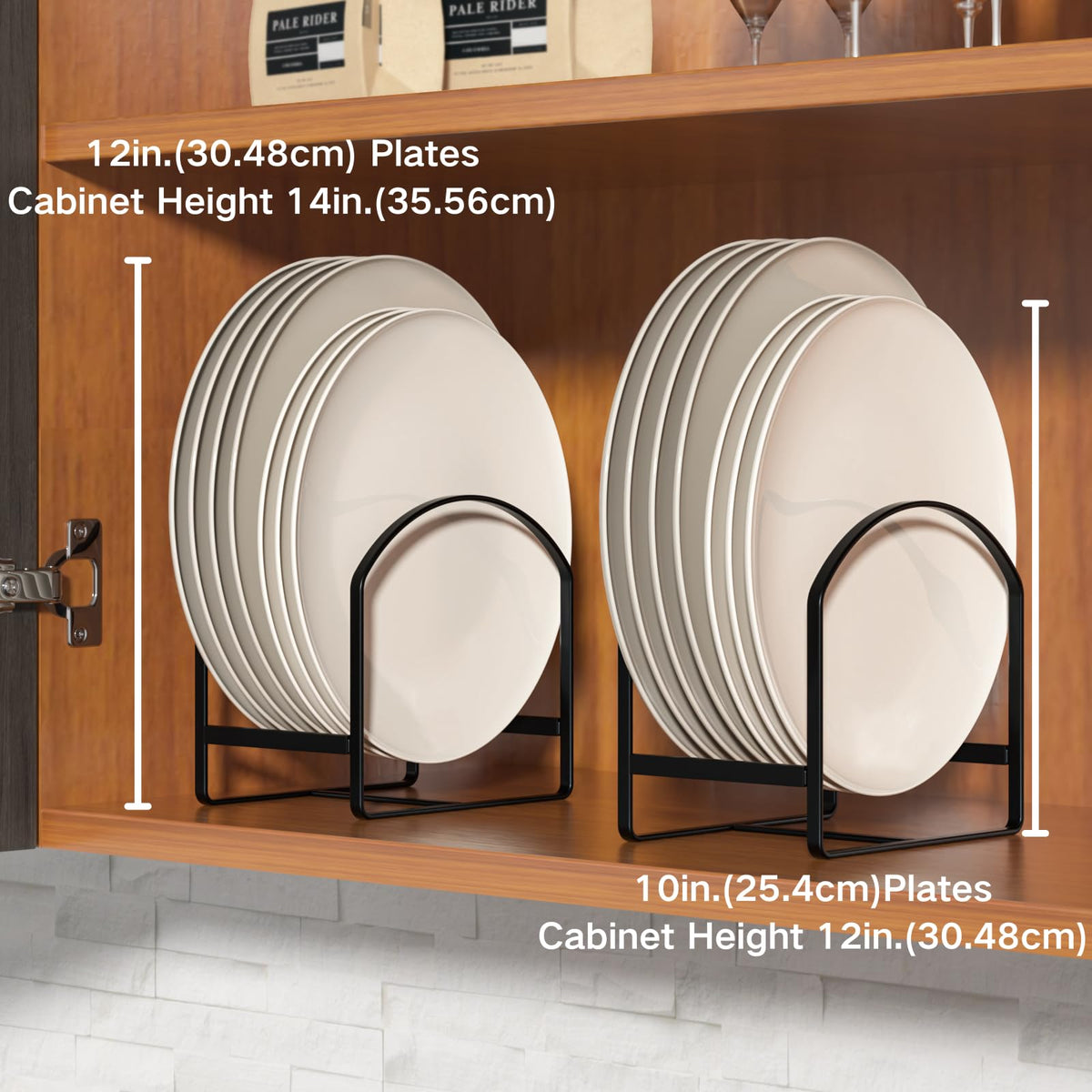 LINFIDITE kitchen cabinet display rack keeps plates organized and accessible.