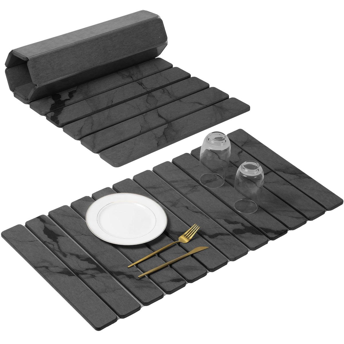 Linidcoud extra large stone drying mat on counter with marble pattern for quick moisture absorption