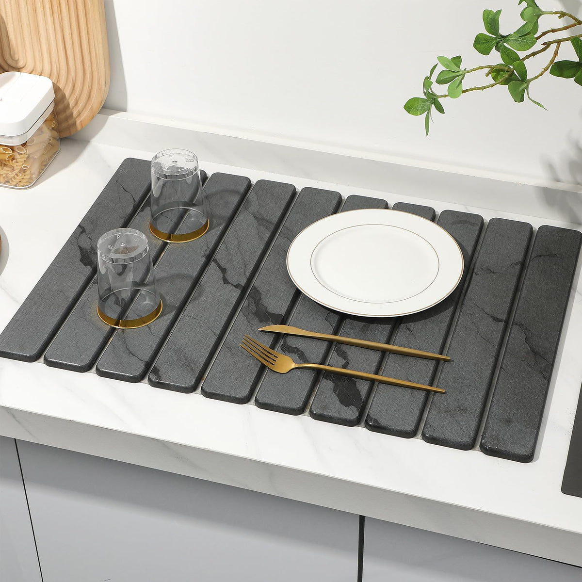 Linidcoud gift-ready stone drying mat set for stylish kitchen.