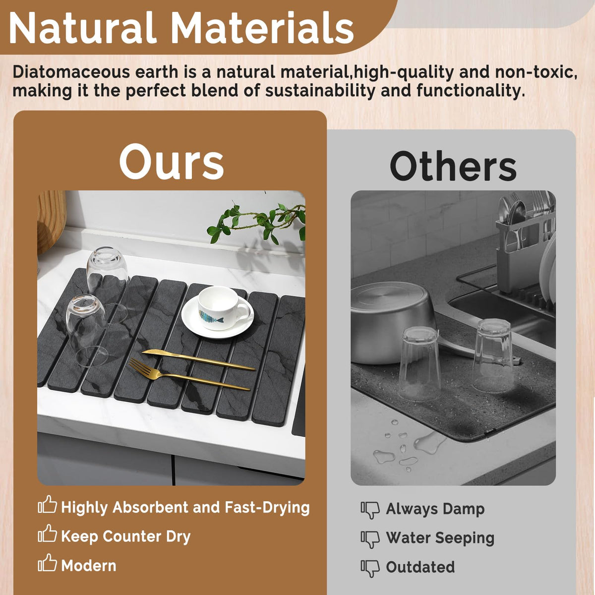 Linidcoud kitchen-counter-use mat dries efficiently while protecting surfaces.