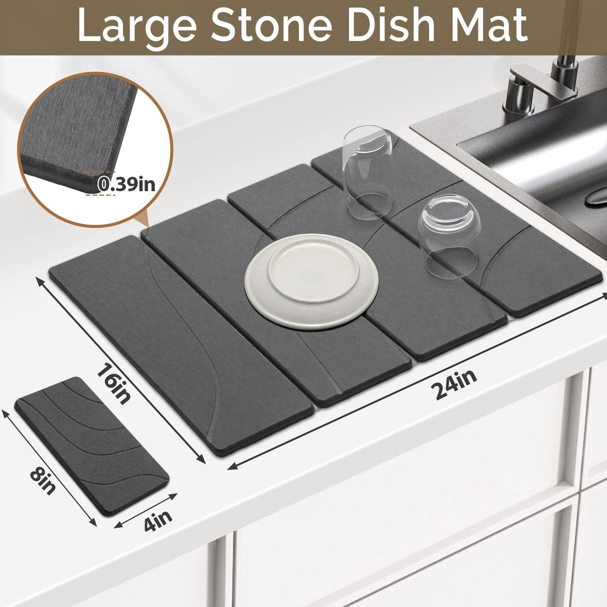 Linidcoud small stone drying mat beside sink for quick drying tasks