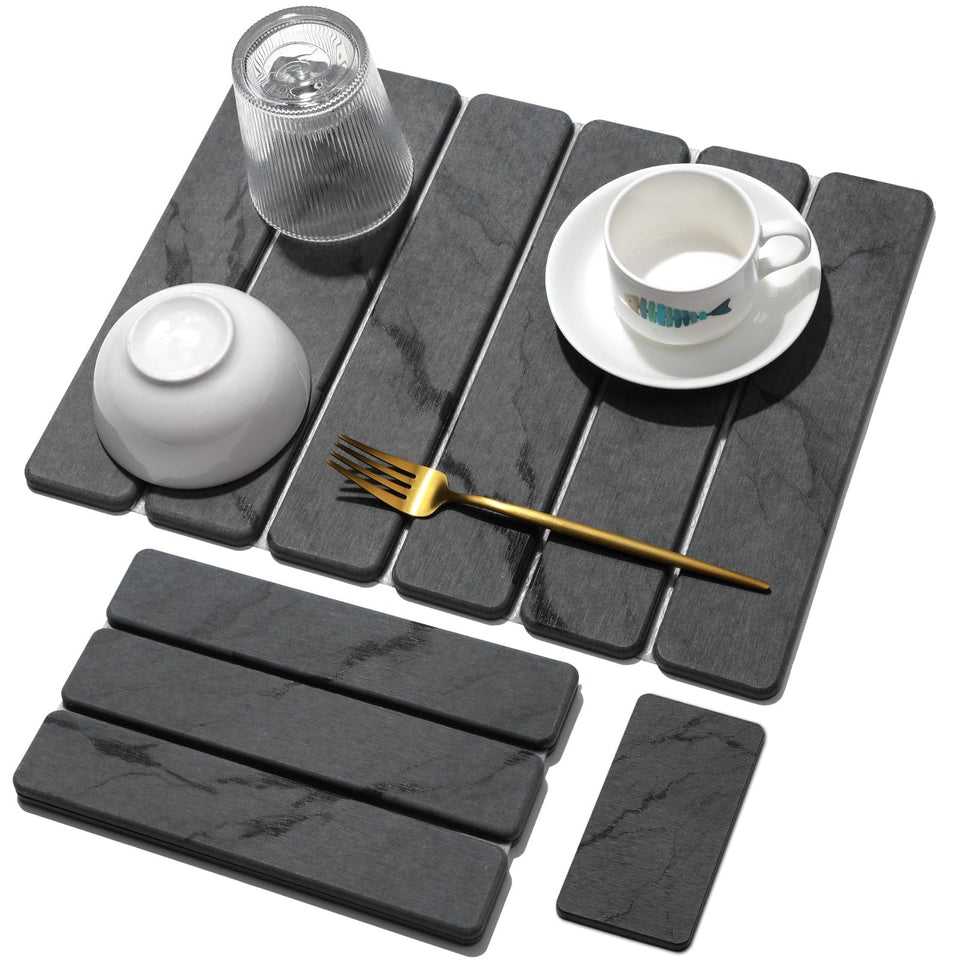 Linidcoud large stone drying mat 16x12 with marbled gray finish for fast air-drying