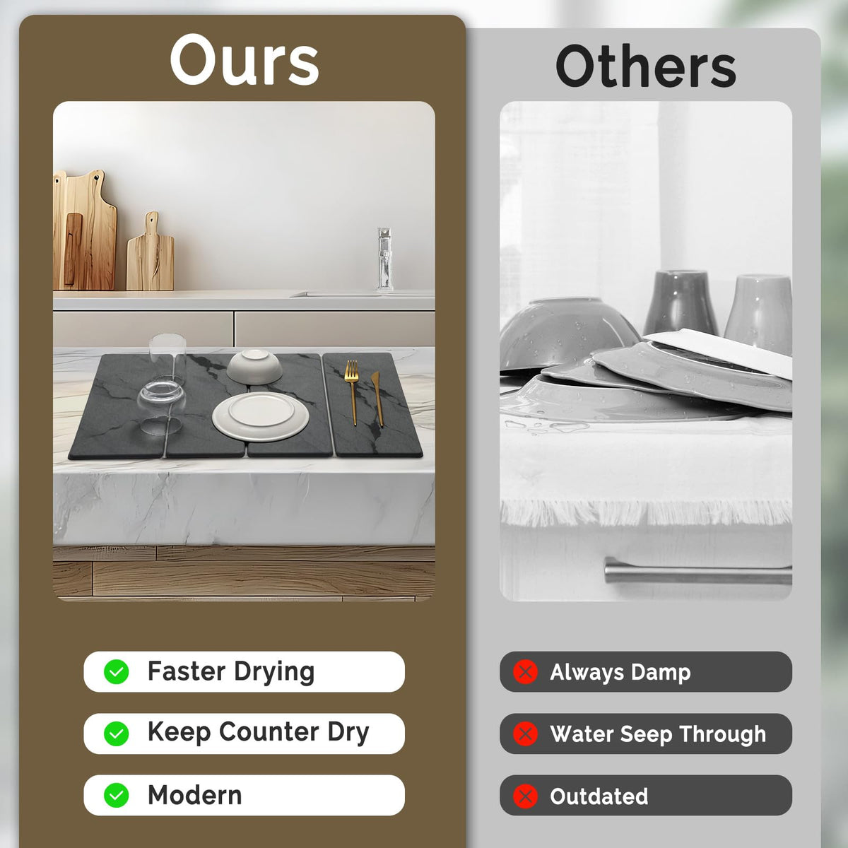 Linidcoud water-absorbent dish mat protects counters while drying bottles.