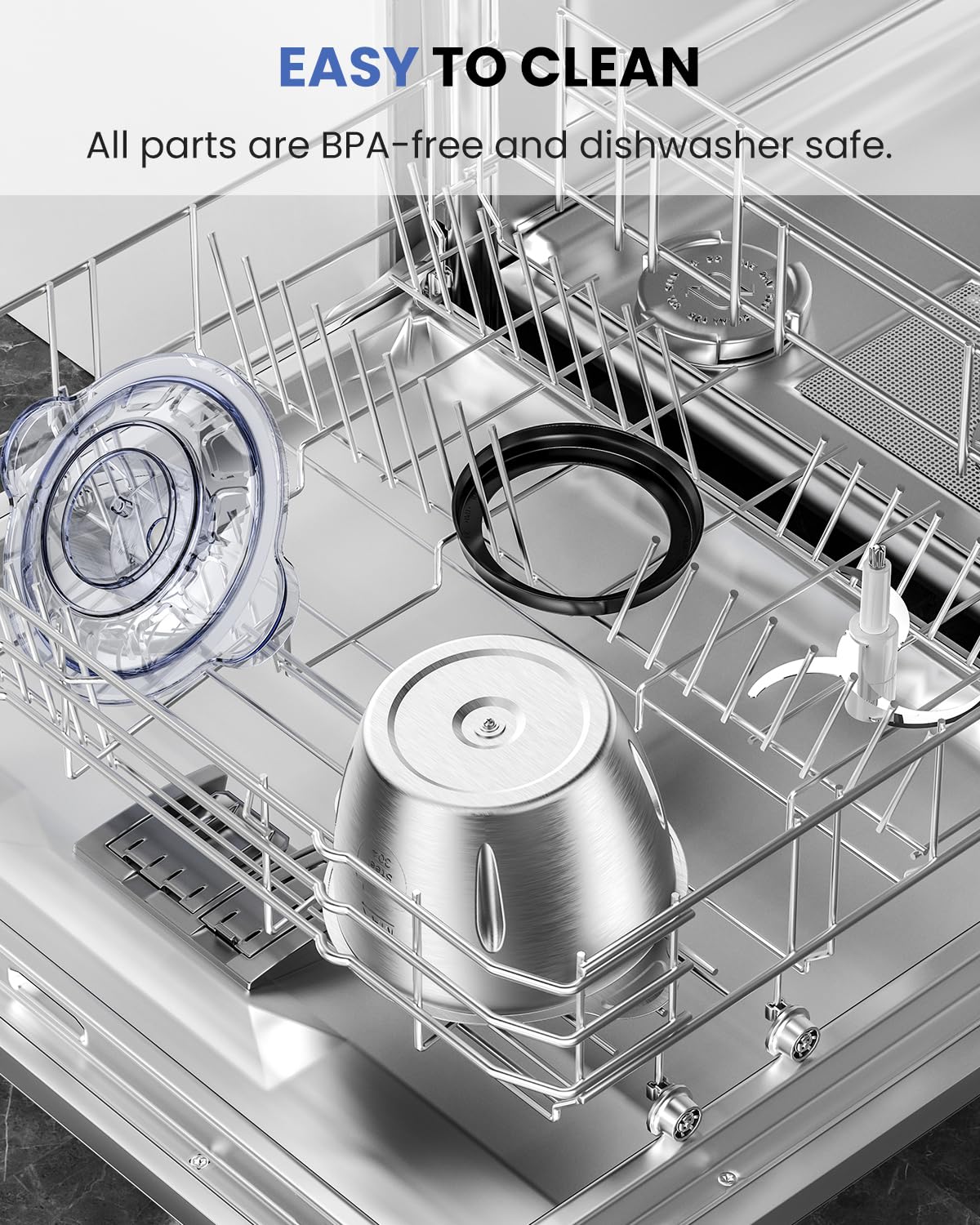 LINKChef dishwasher-safe bowl makes cleanup quick and easy.