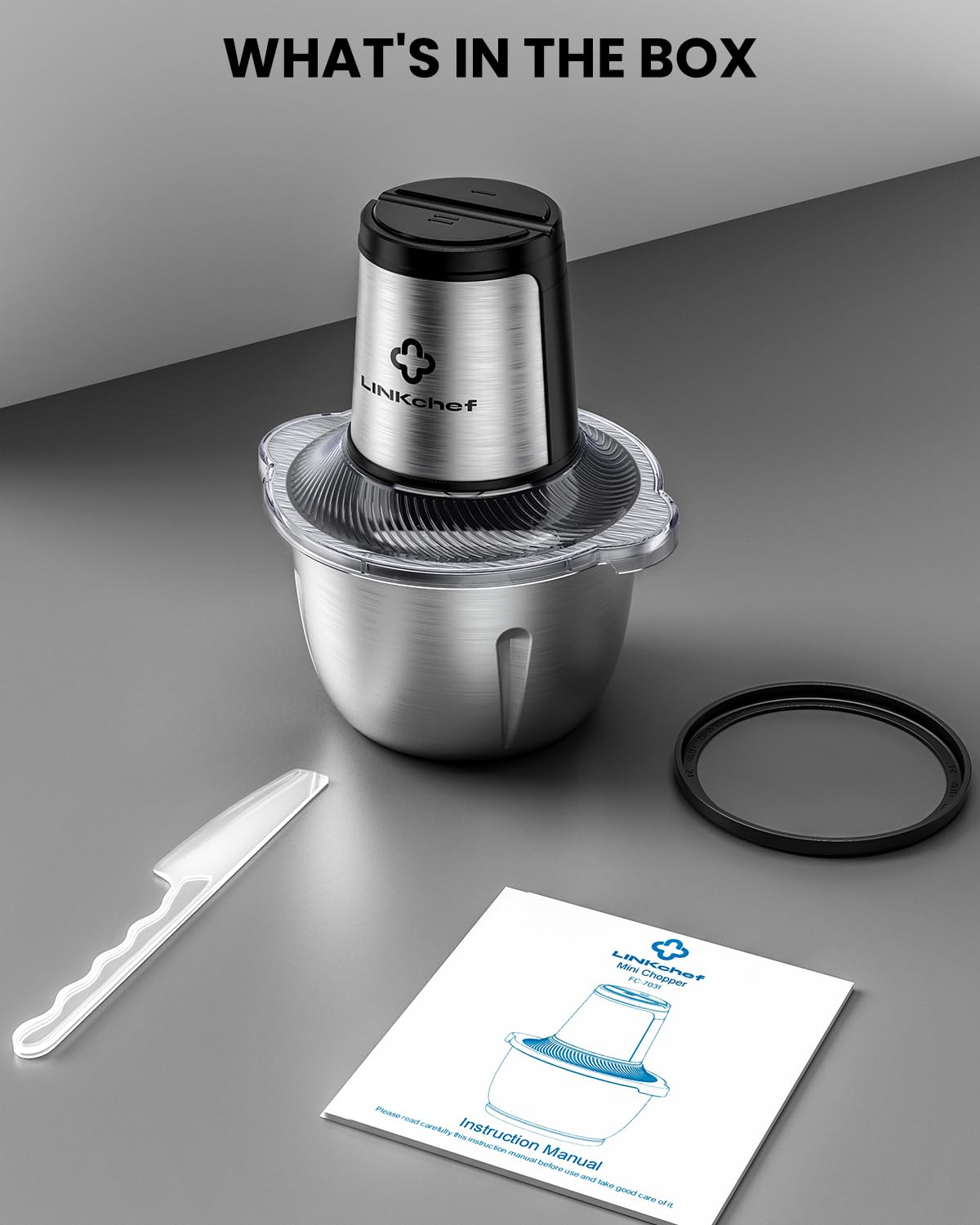 LINKChef in-use shot illustrating fast meal prep and chopping