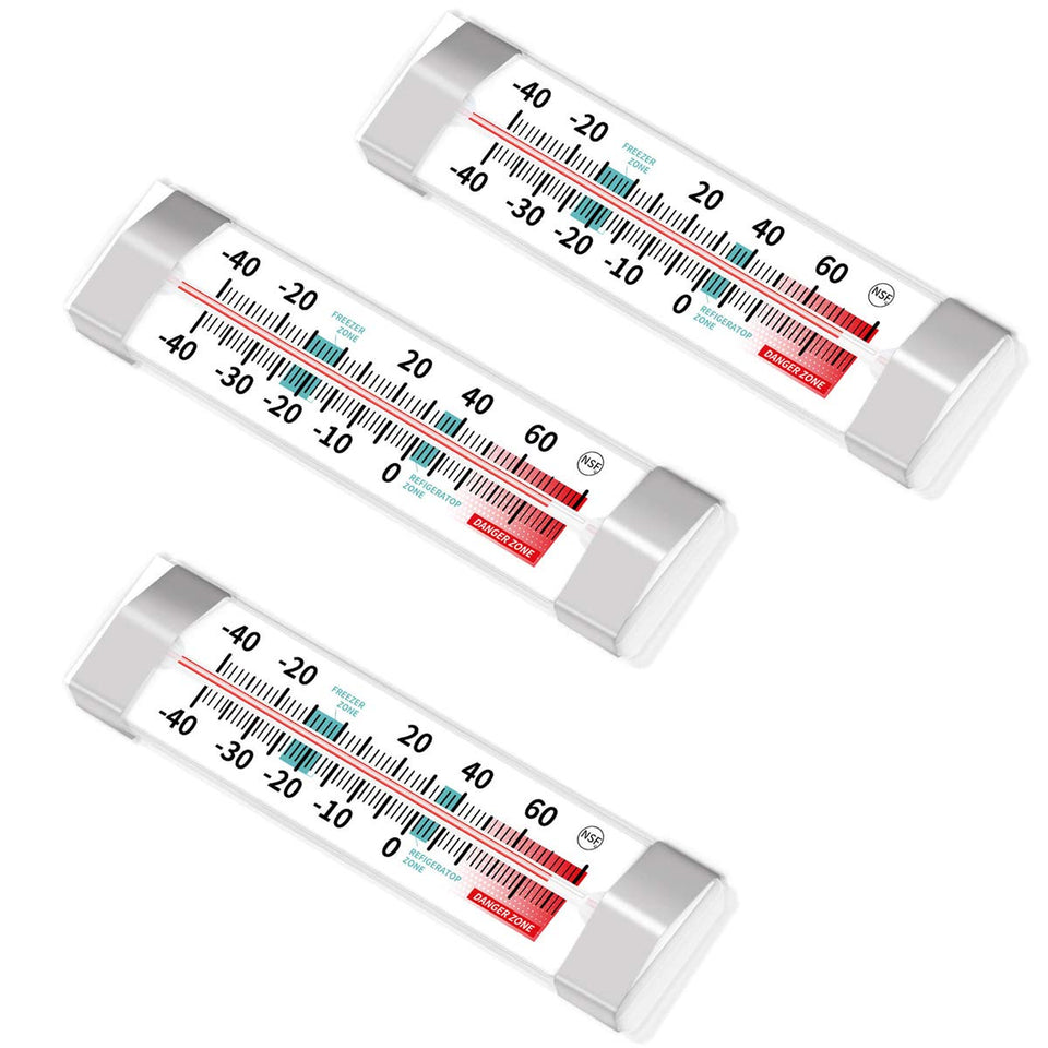 LinkDm 3-pack fridge thermometer display shows precise temperature readings.